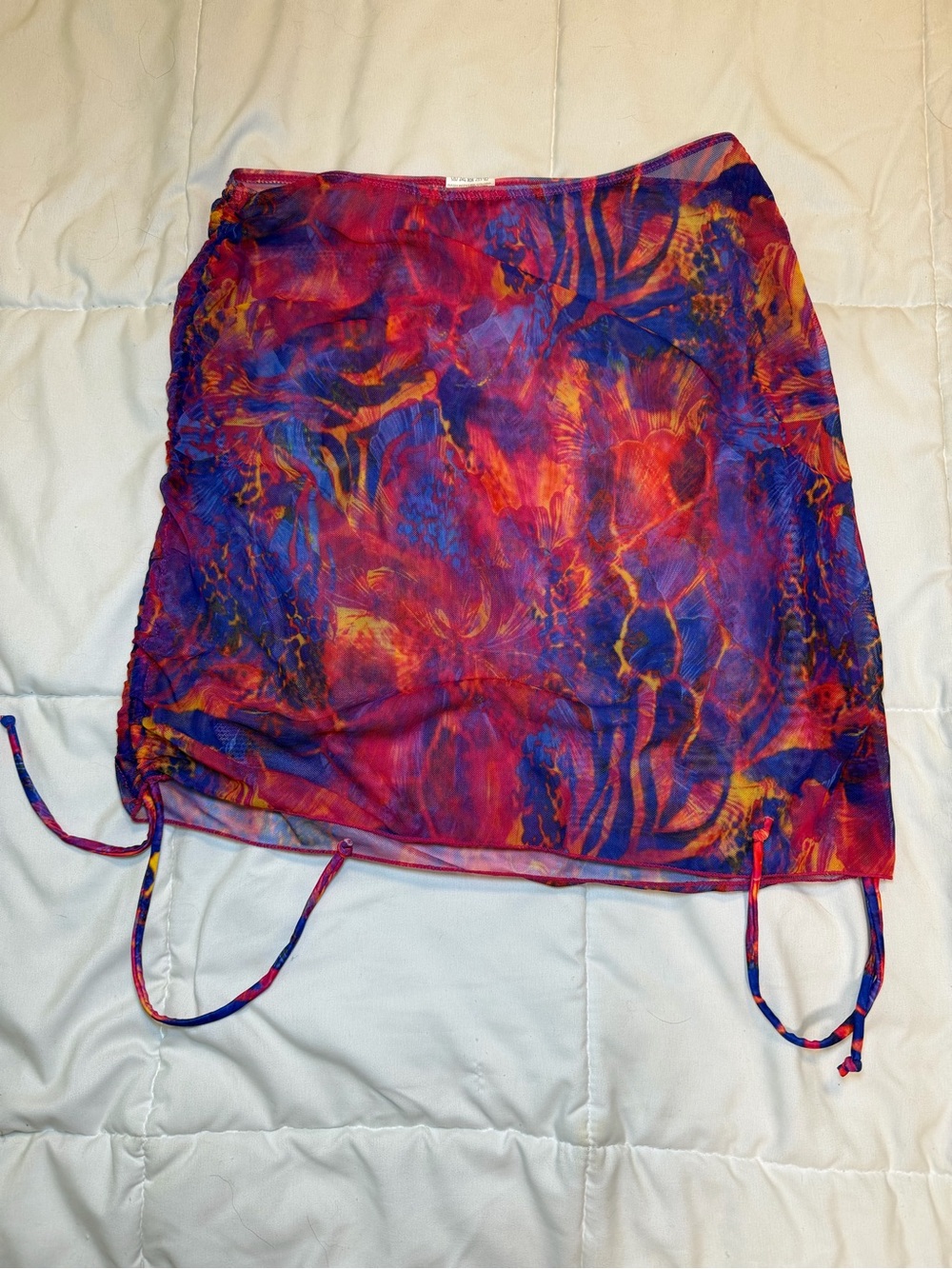 SHEIN Red Orange Abstract Mesh Swim Coverup Mini Skirt
